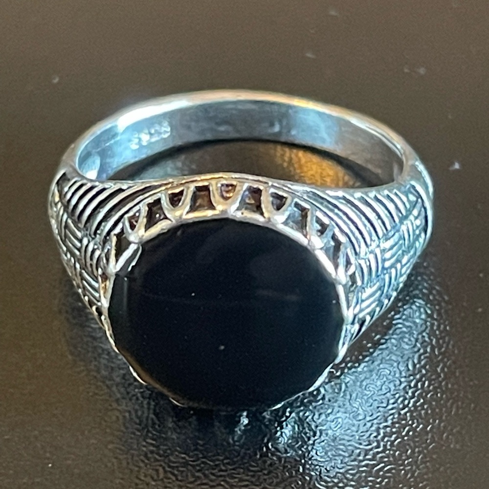 Vintage black obsidian S925 silver ring